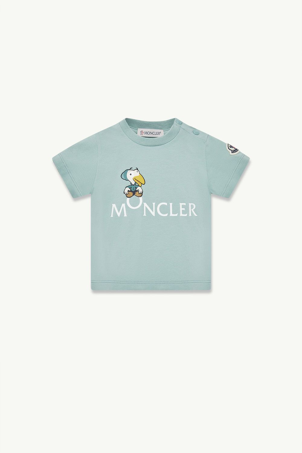 Duck Logo Cotton T-Shirt Boy Aqua Green Moncler 0