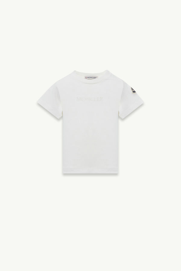 Embroidered Logo Cotton T-Shirt Girl White Moncler 0
