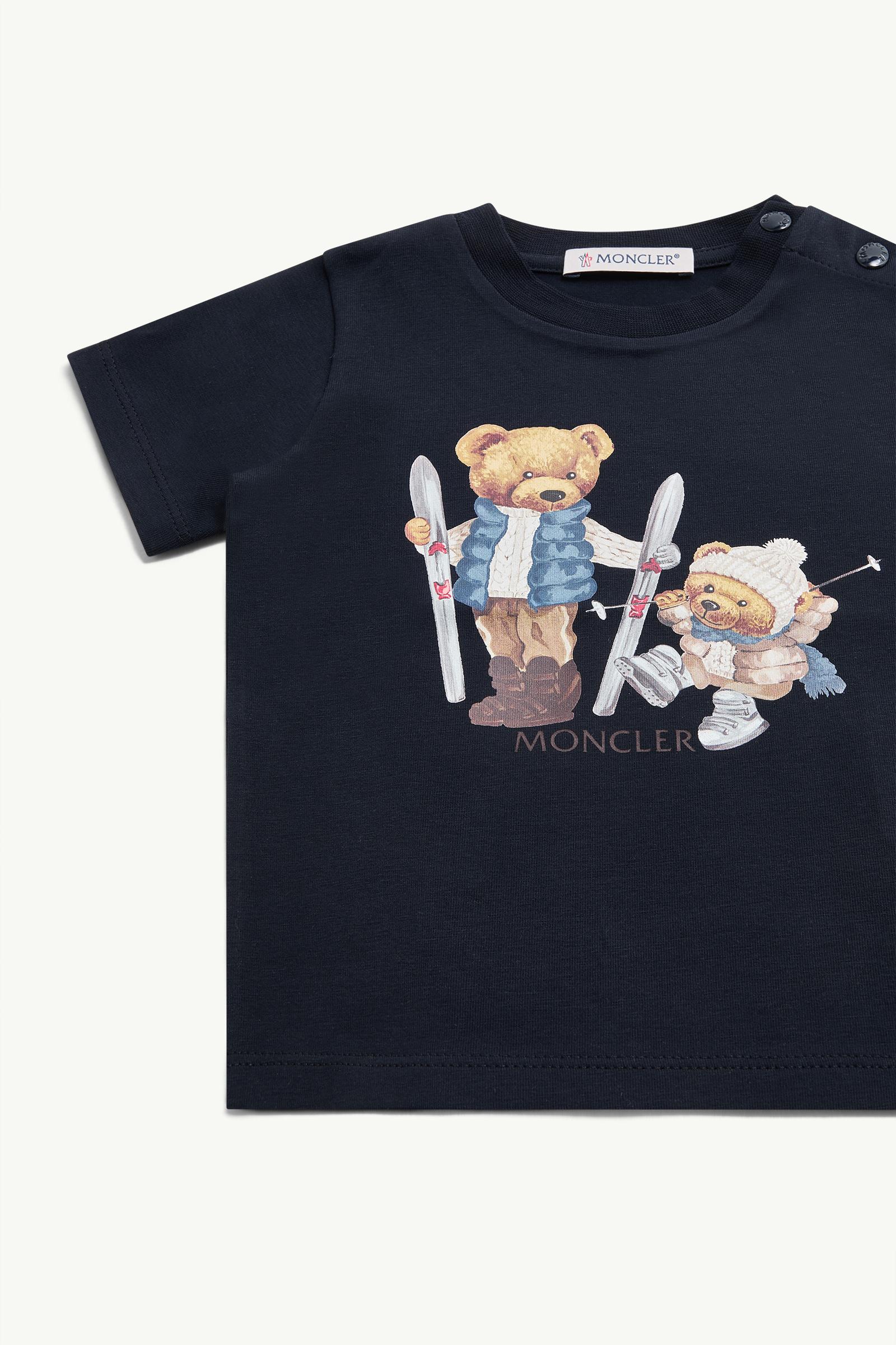 Teddy Bear Motif Cotton T-Shirt Boy Navy Blue Moncler 1