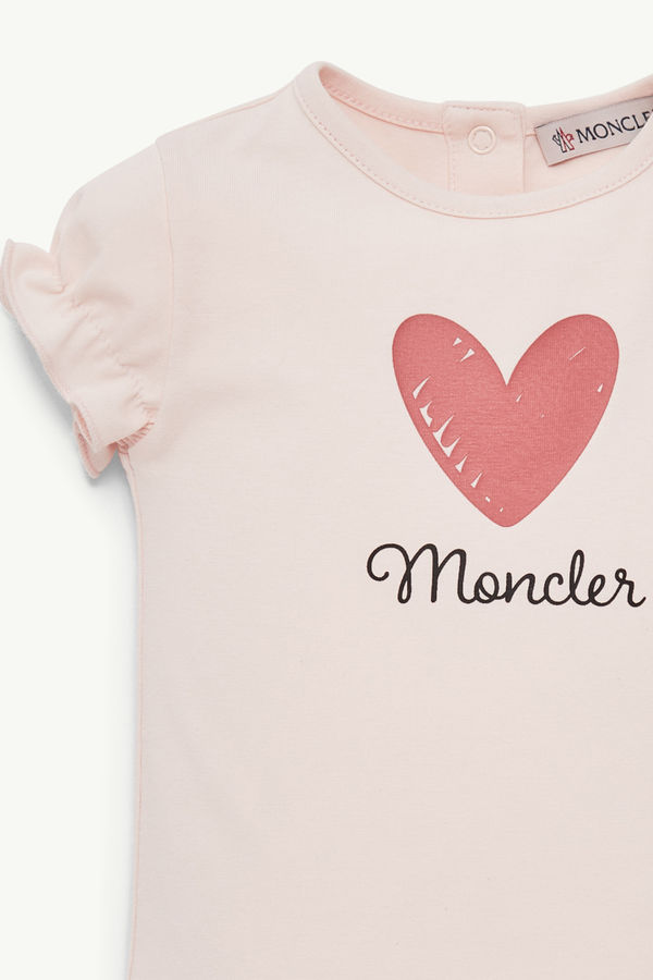 Heart Motif Cotton T-Shirt Girl Light Pink Moncler 3