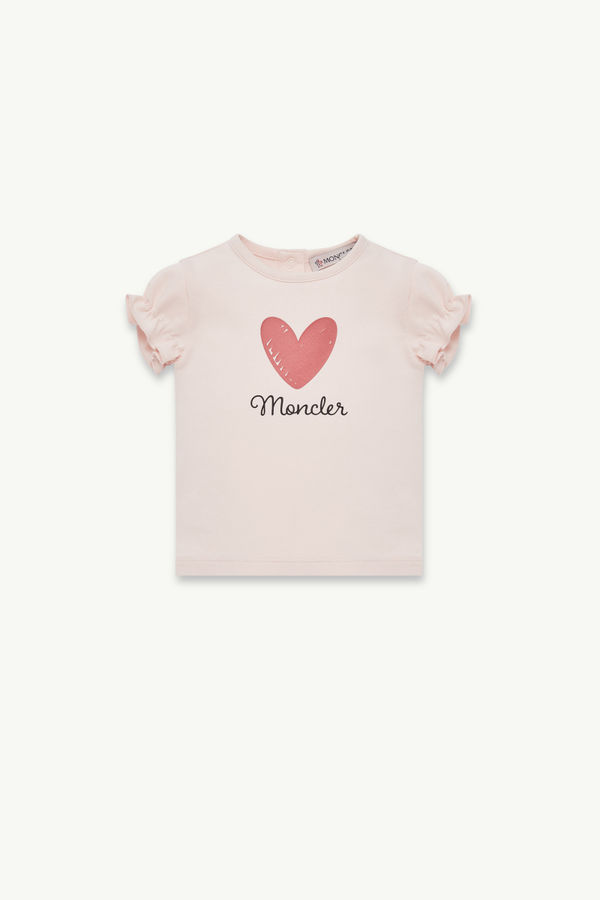 Heart Motif Cotton T-Shirt Girl Light Pink Moncler 0