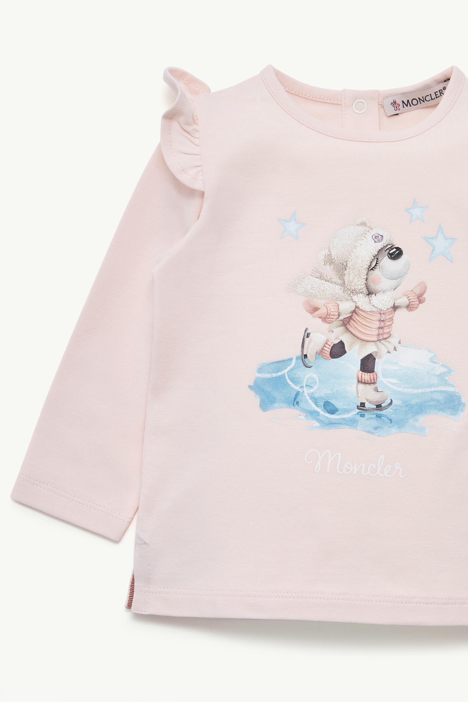 T-shirt a maniche lunghe in cotone con motivo orsacchiotto Bambina Rosa Chiaro Moncler 1