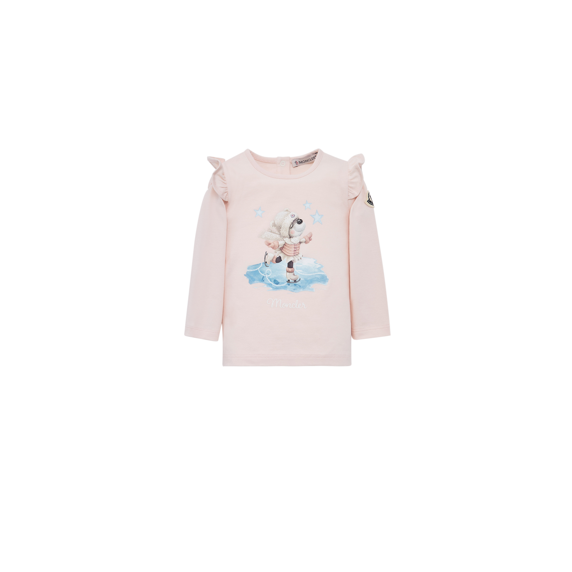 Moncler Enfant Girls Long Sleeve T-Shirt - Pink - Cotton Blend - 12/18M