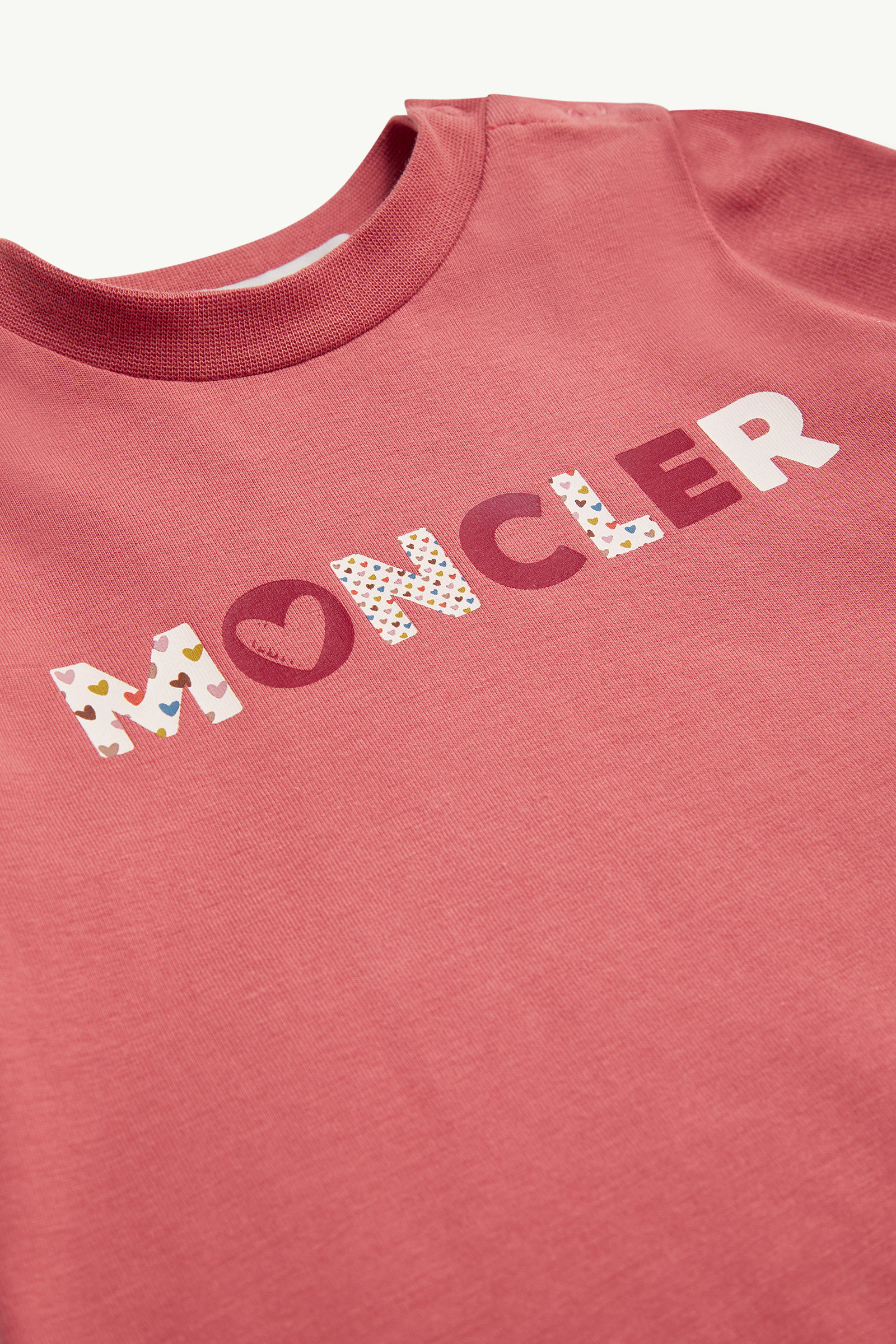 Heart Logo Cotton T-Shirt Girl Peach Pink Moncler 3