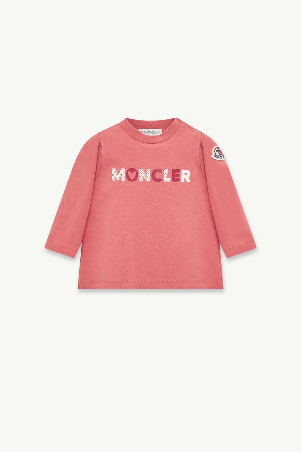 Heart Logo Cotton T-Shirt Girl Peach Pink Moncler 0