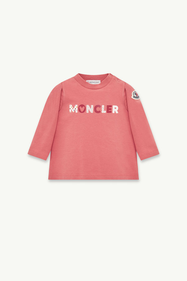 Heart Logo Cotton T-Shirt Girl Peach Pink Moncler 0