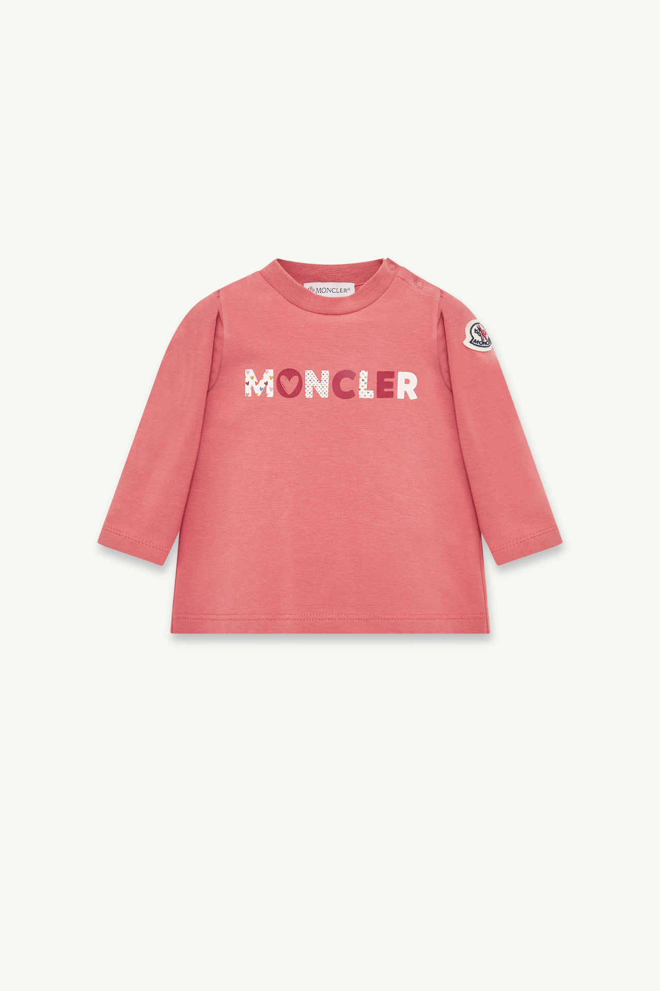 T-shirt in cotone con logo con cuore Bambina Rosa Pesca Moncler 0