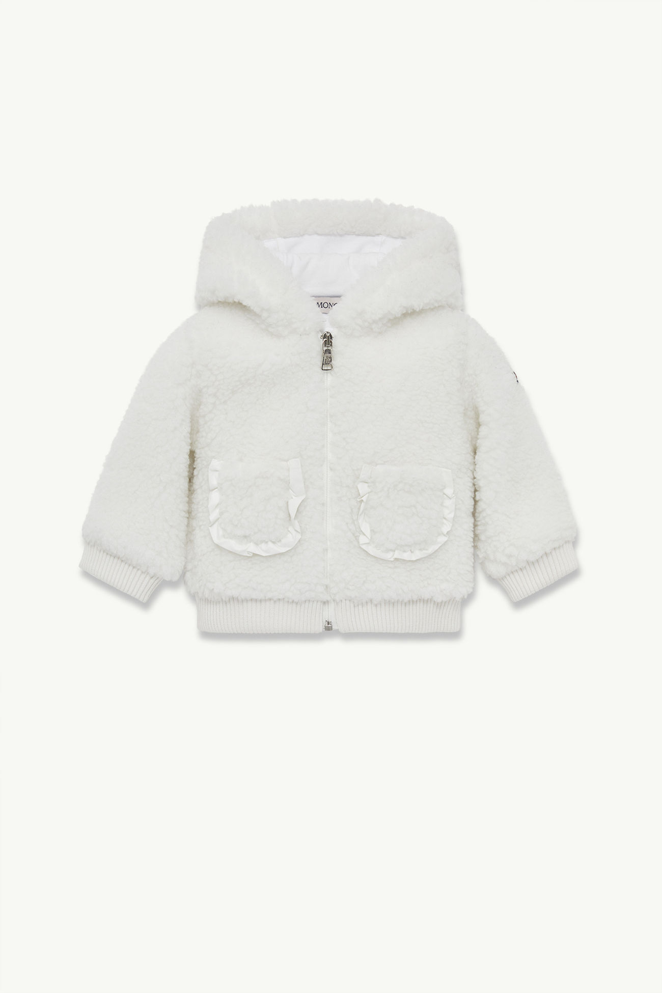 Felpa con cappuccio e zip in pile effetto teddy Bambina Bianco Moncler 0