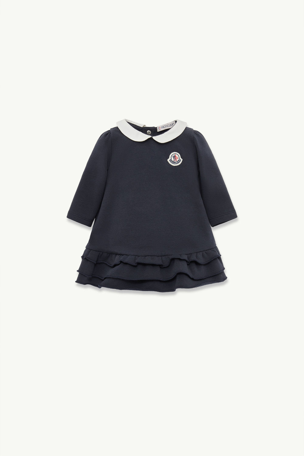 Ruffled Cotton Dress Girl Navy Blue Moncler 0