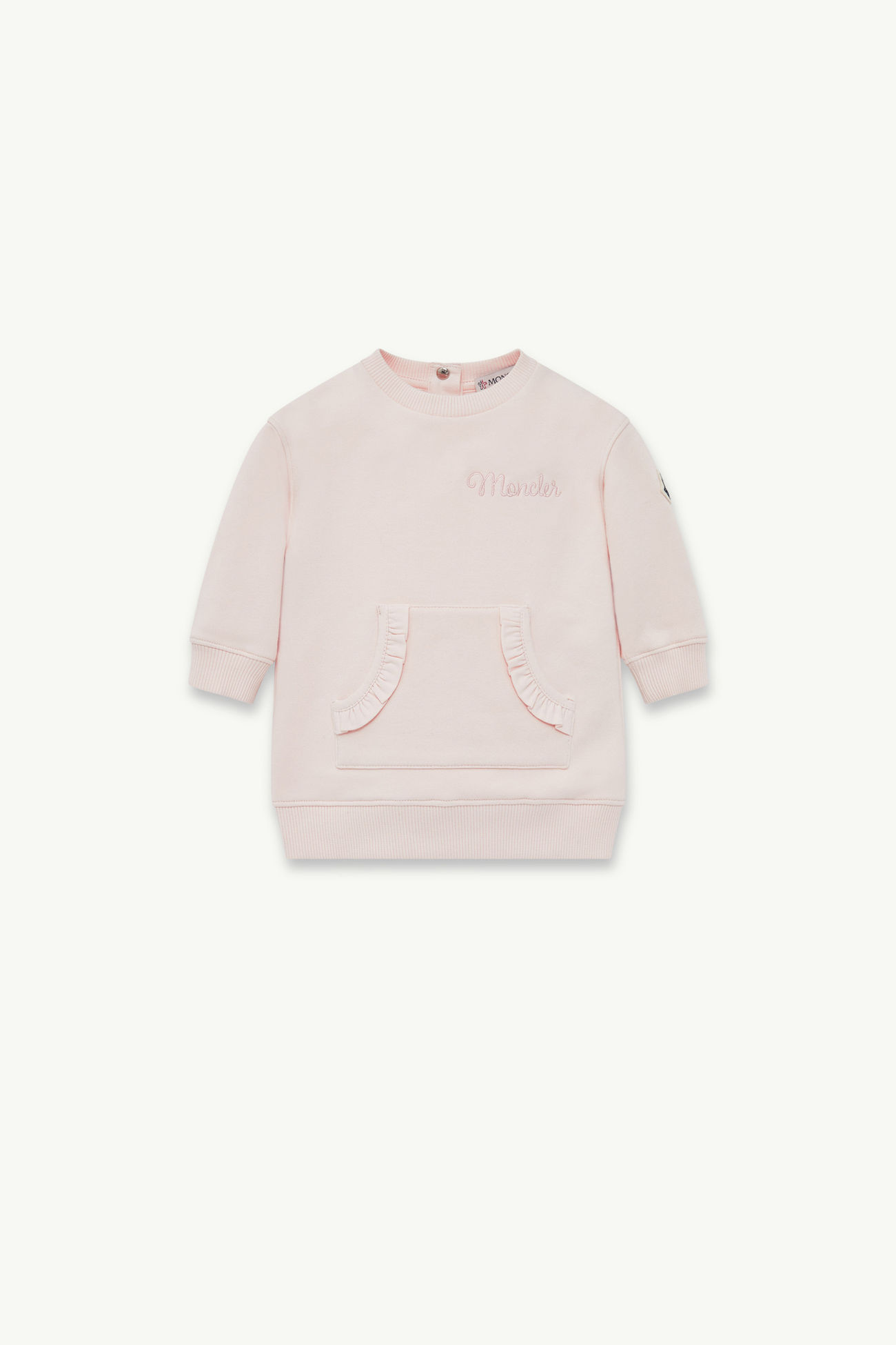 Abito felpa con logo ricamato in cotone Bambina Rosa Chiaro Moncler 0