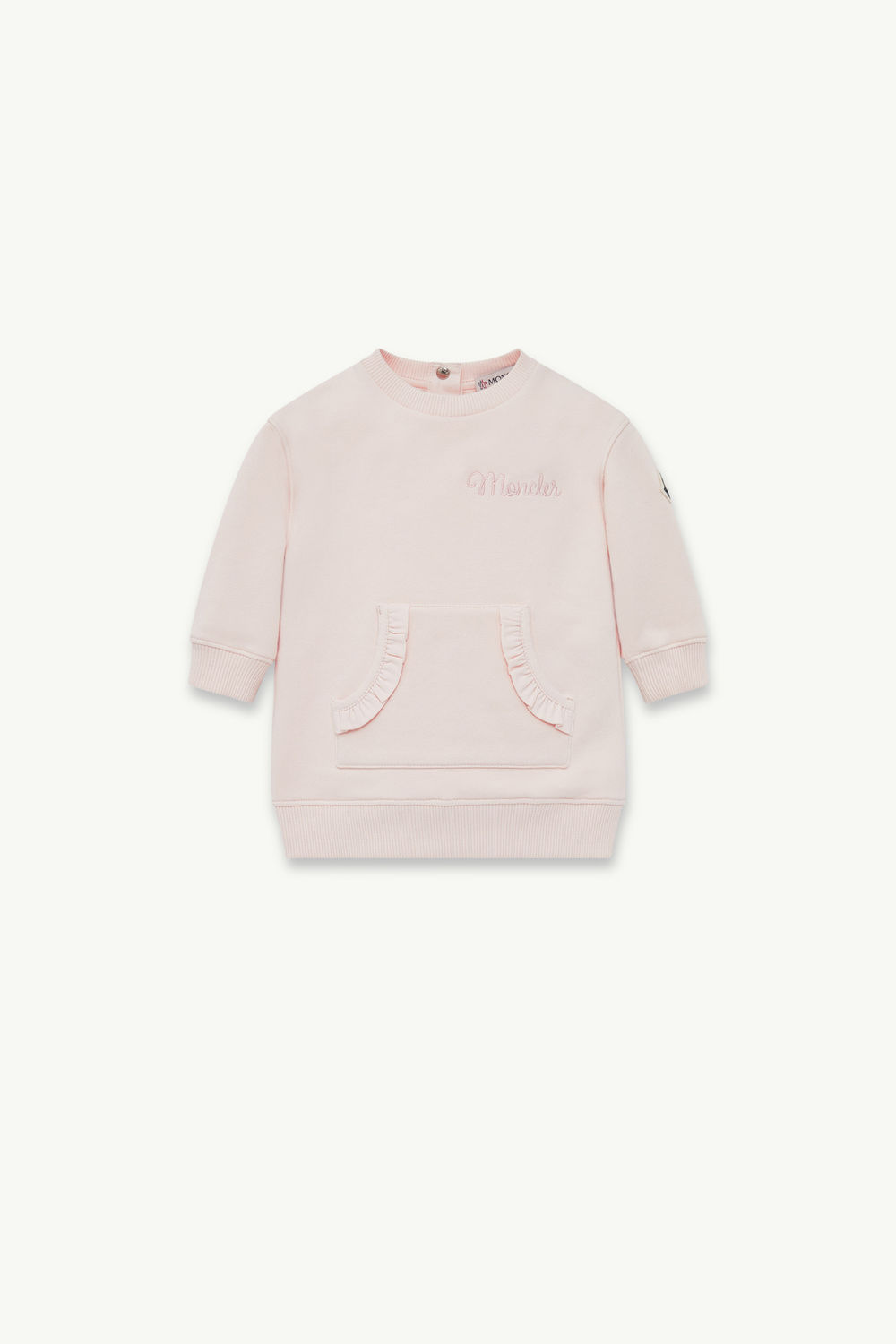 Embroidered Logo Cotton Sweatshirt Dress Girl Light Pink Moncler 0