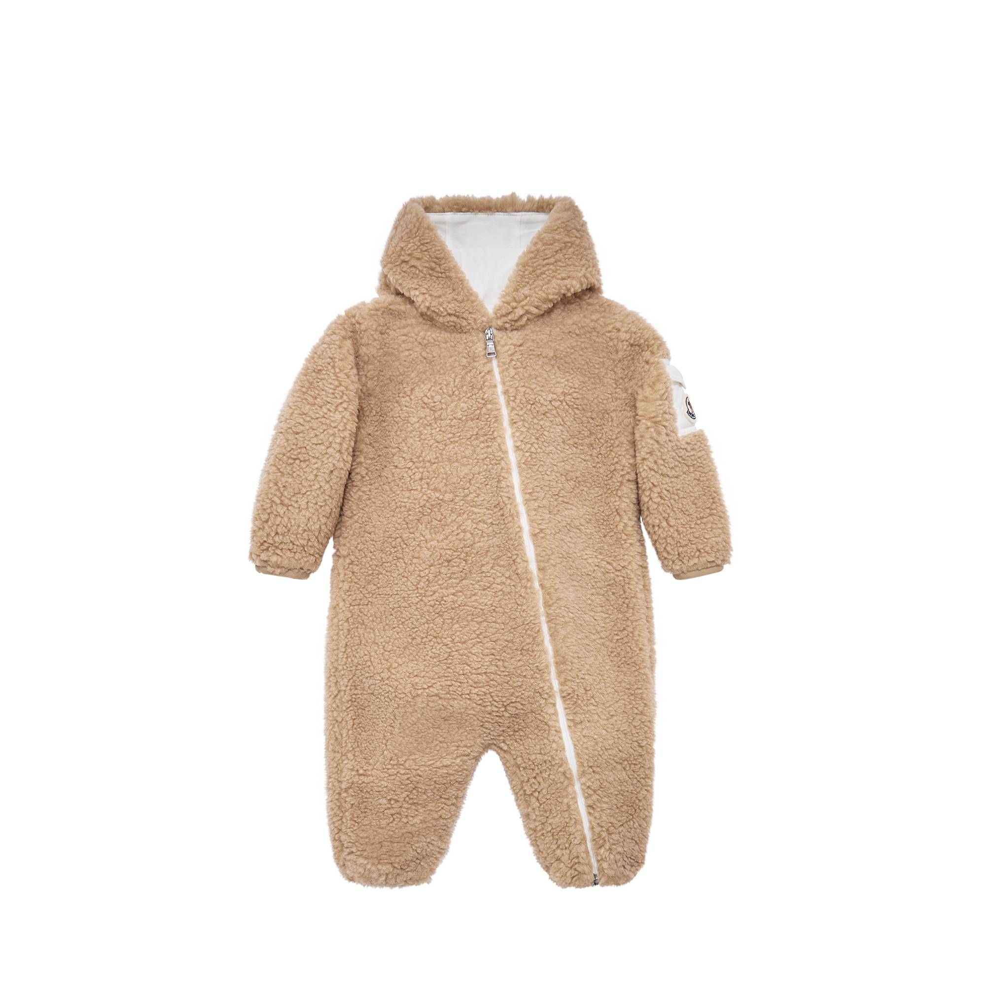 MONCLER ENFANT Teddy Hooded Baby Grow, Gender Neutral, Beige, Size: 9/12M
