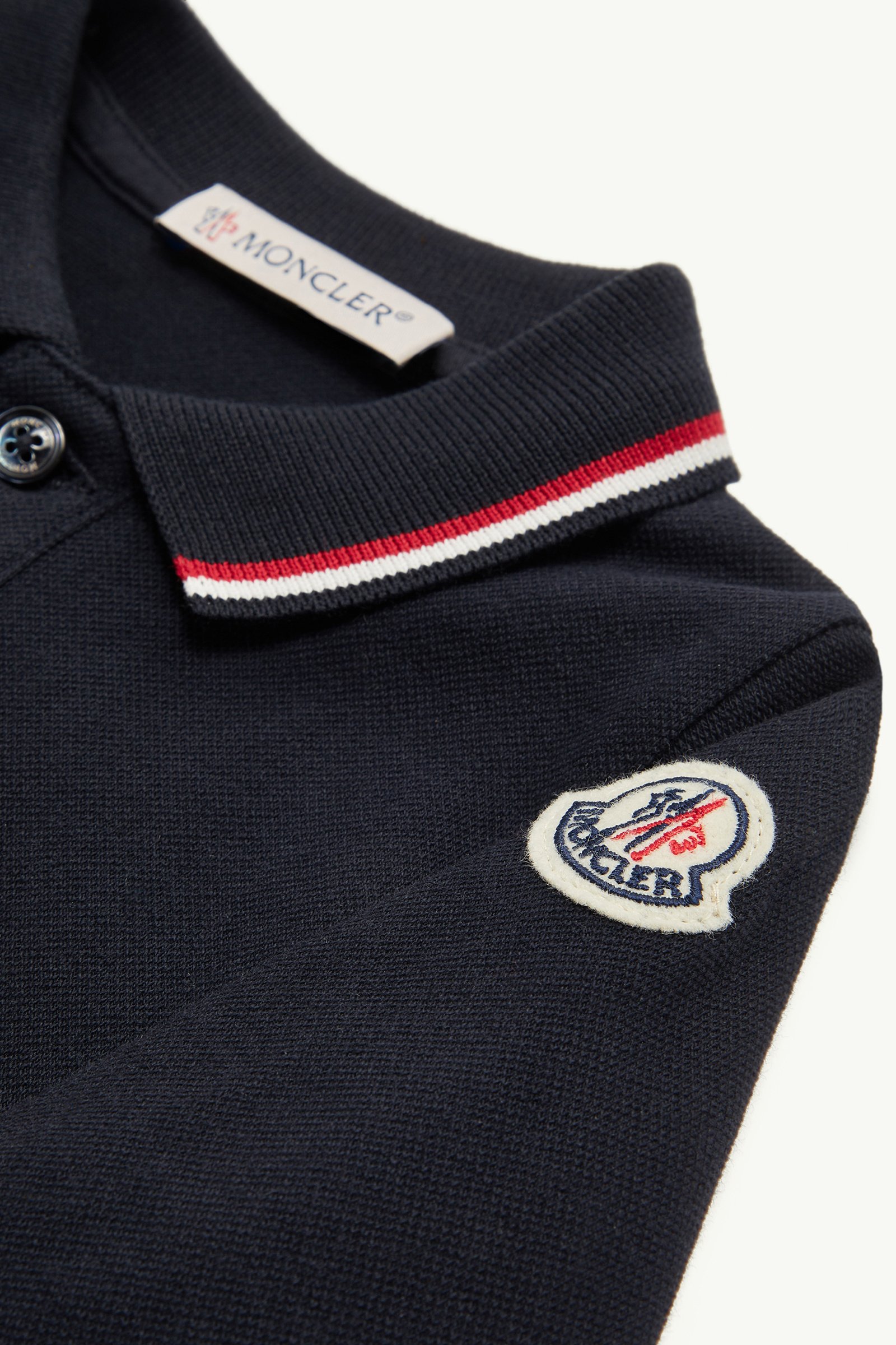 Tricolour-Trimmed Cotton Piquet Baby Grow Boy Navy Blue Moncler 1