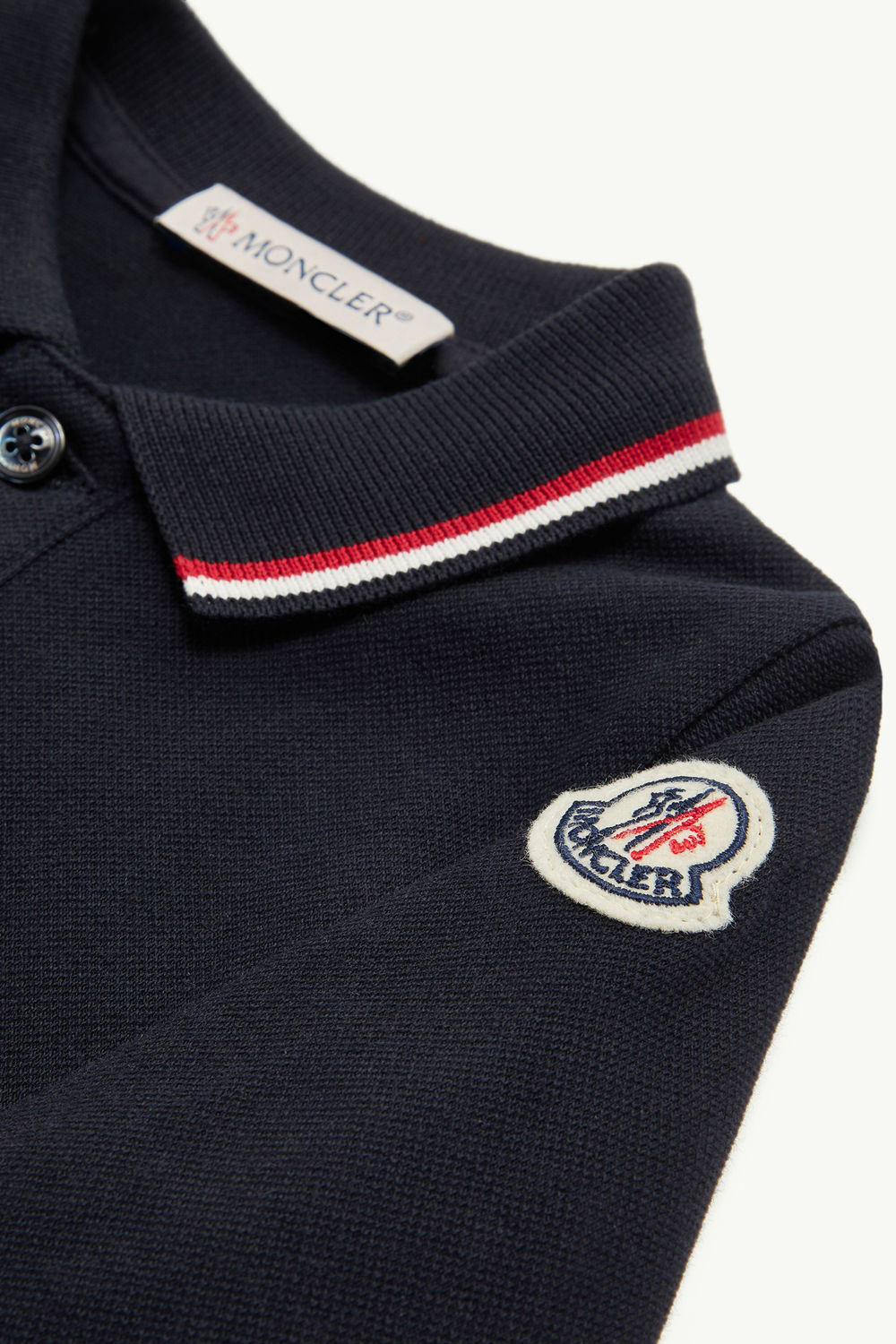 Barboteuse en piqué de coton à bords tricolores Garçon Bleu marine Moncler 1