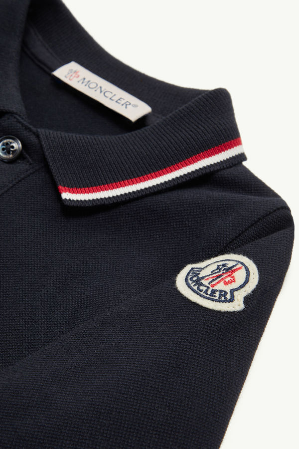 Tricolour-Trimmed Cotton Piquet Baby Grow Boy Navy Blue Moncler 1