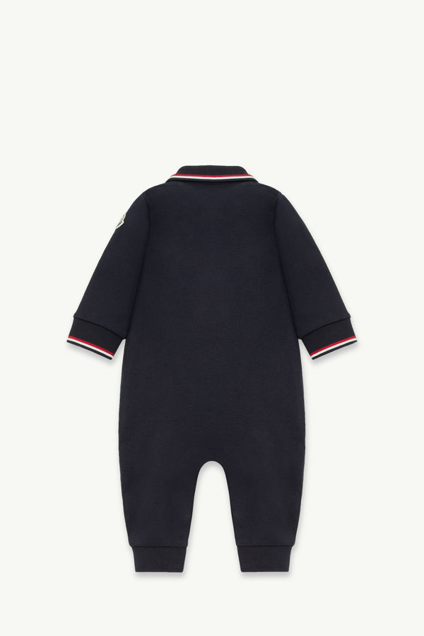 Tricolour-Trimmed Cotton Piquet Baby Grow Boy Navy Blue Moncler 2