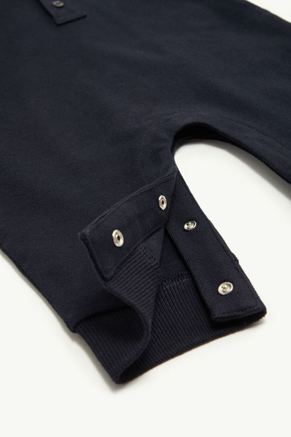 Tricolour-Trimmed Cotton Piquet Baby Grow Boy Navy Blue Moncler 3