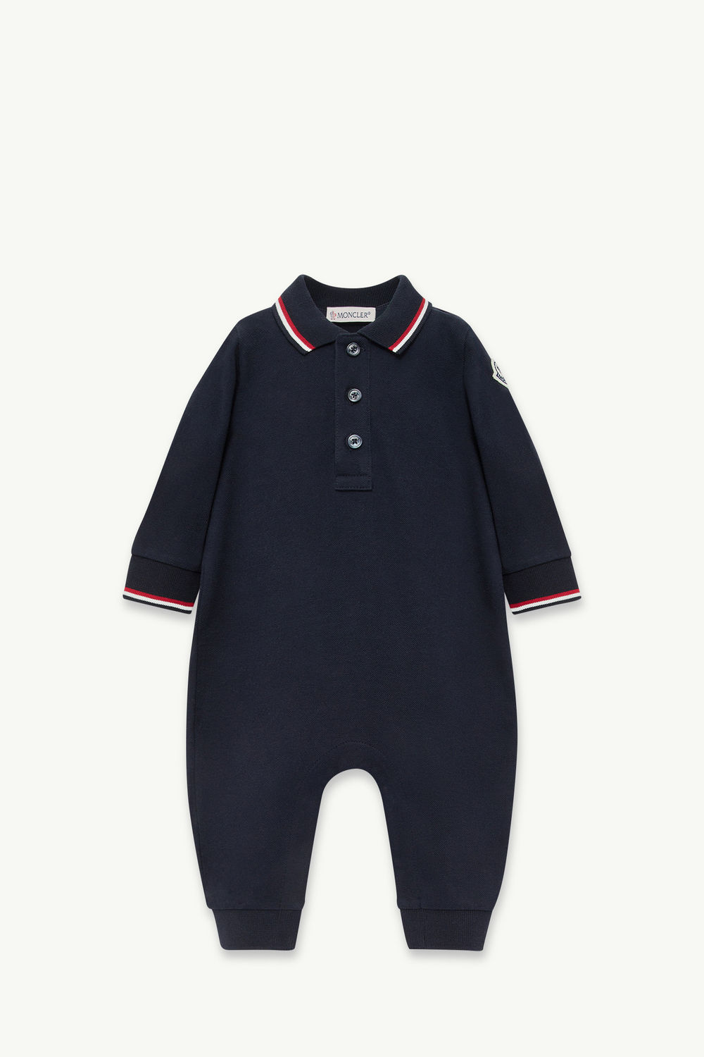 Barboteuse en piqué de coton à bords tricolores Garçon Bleu marine Moncler 0