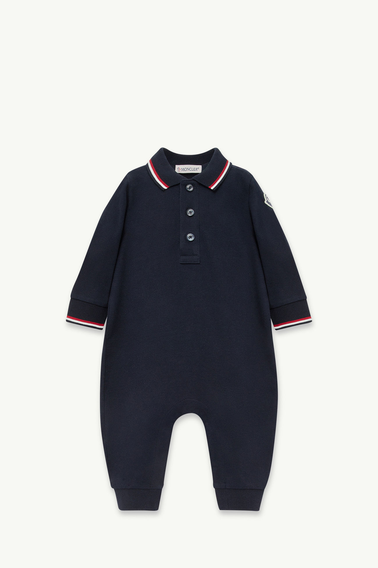 Pelele de piqué de algodón con detalles tricolor Niño Azul marino Moncler 0