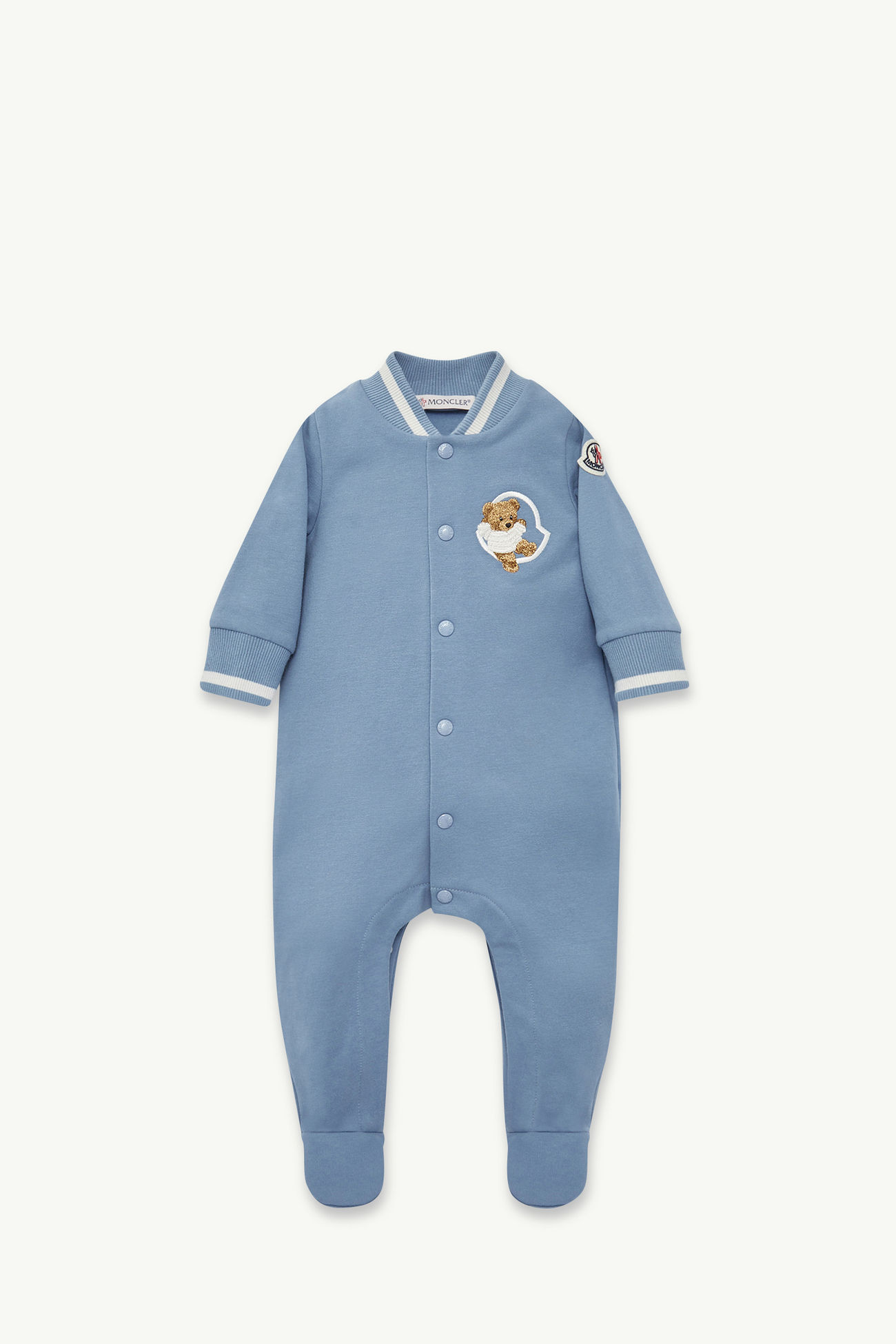 Bestickter Strampler aus Baumwolle mit Teddybär-Motiv Jungen Kobaltblau Moncler 0