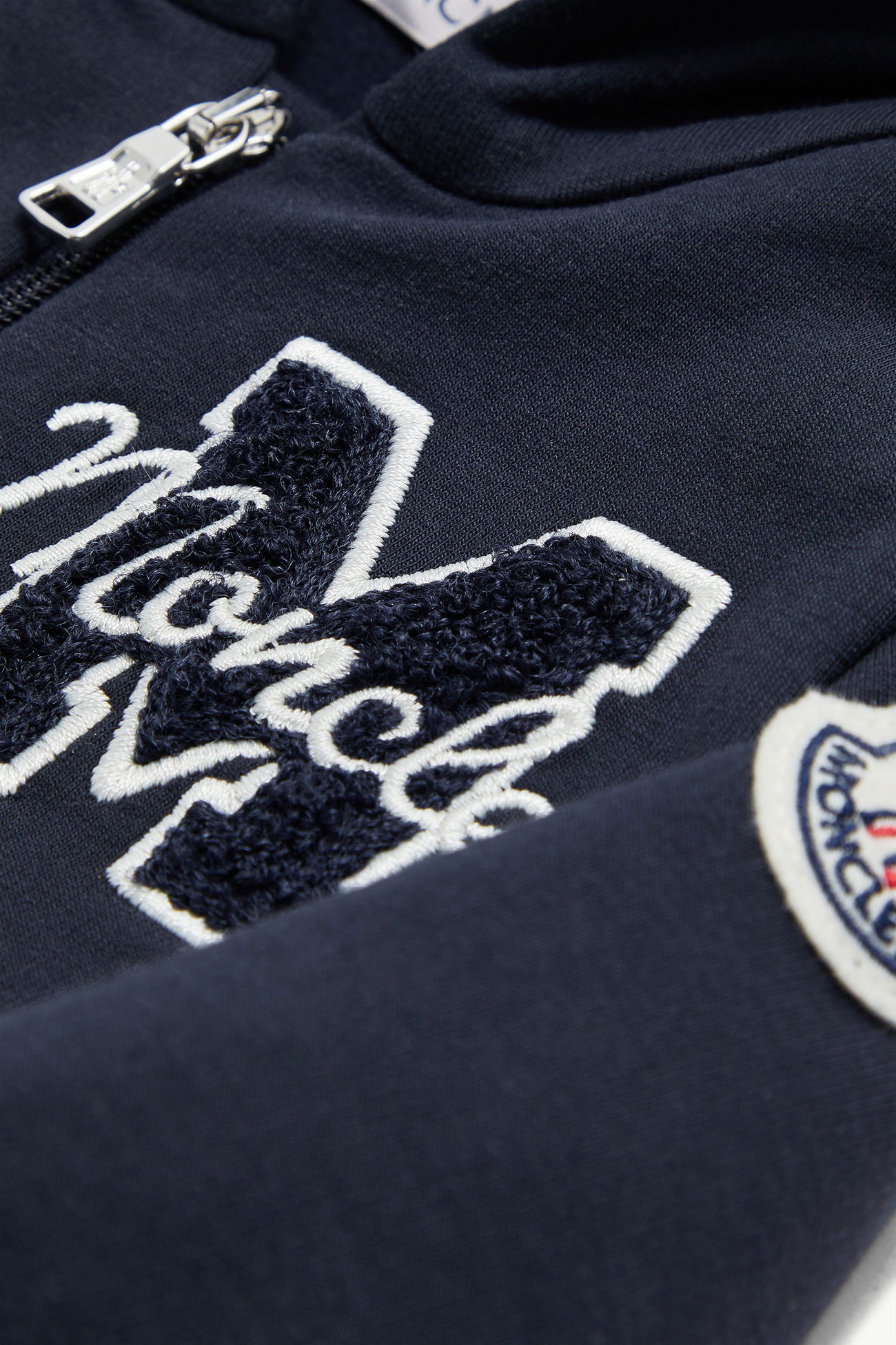 Set di tuta in cotone con logo ricamato in pile effetto teddy Bambino Blu Navy Moncler 1