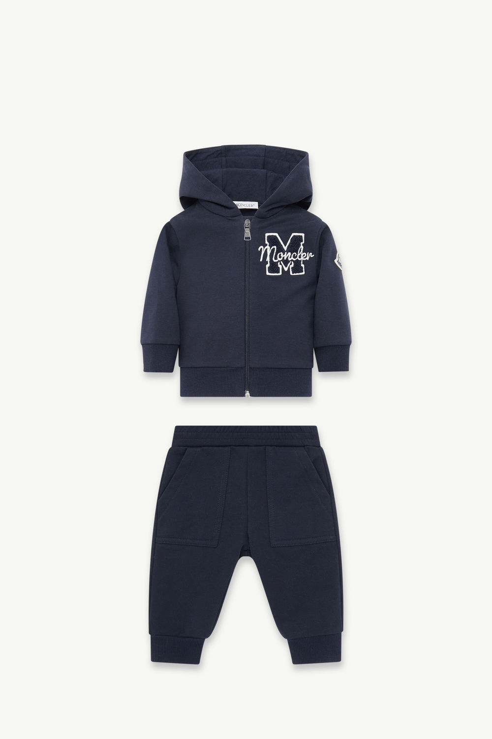 Embroidered Teddy Logo Cotton Tracksuit Set Boy Navy Blue Moncler 0