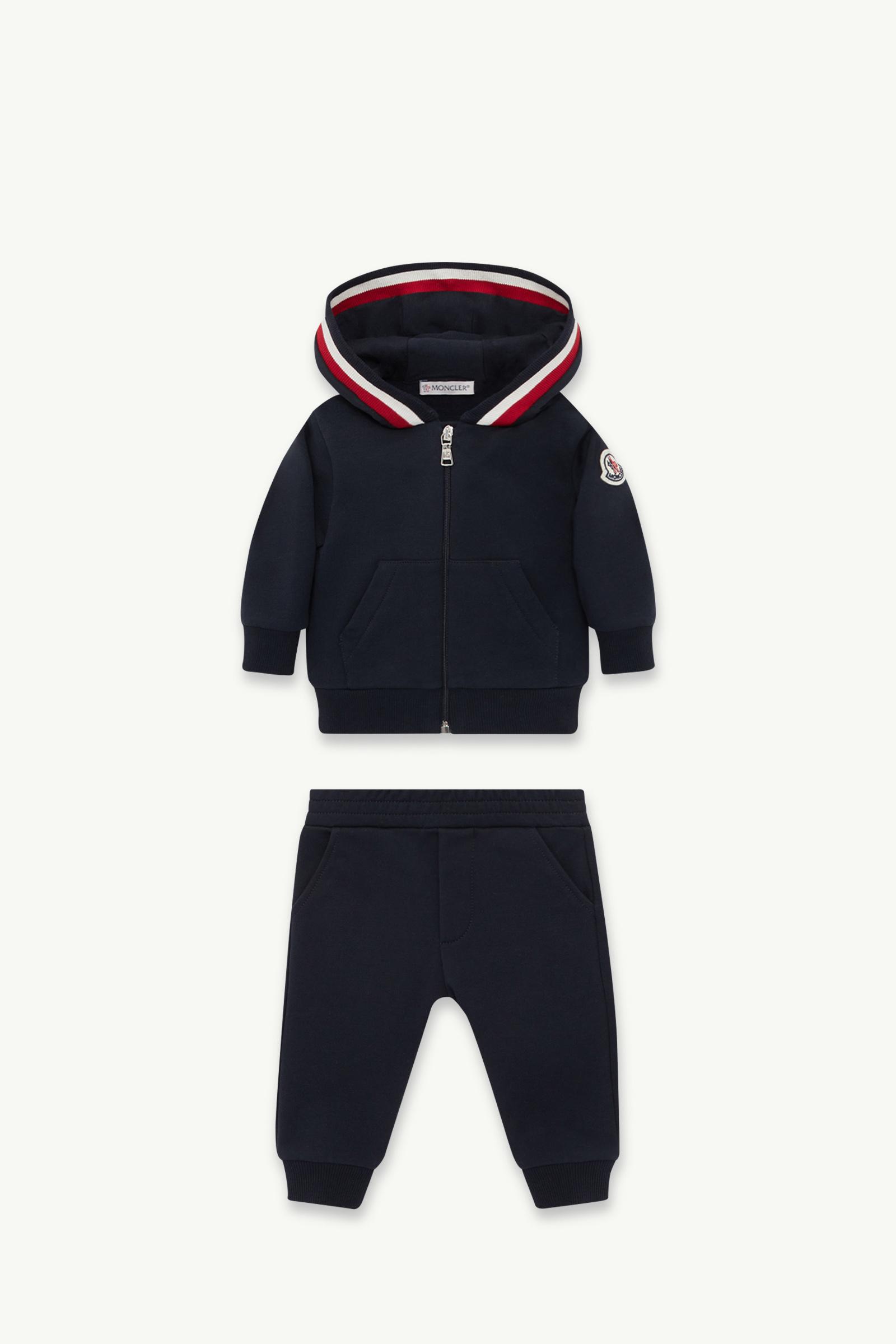 Navy Blue Tricolor-Trimmed Cotton Sweatsuit Set - Clothing for
