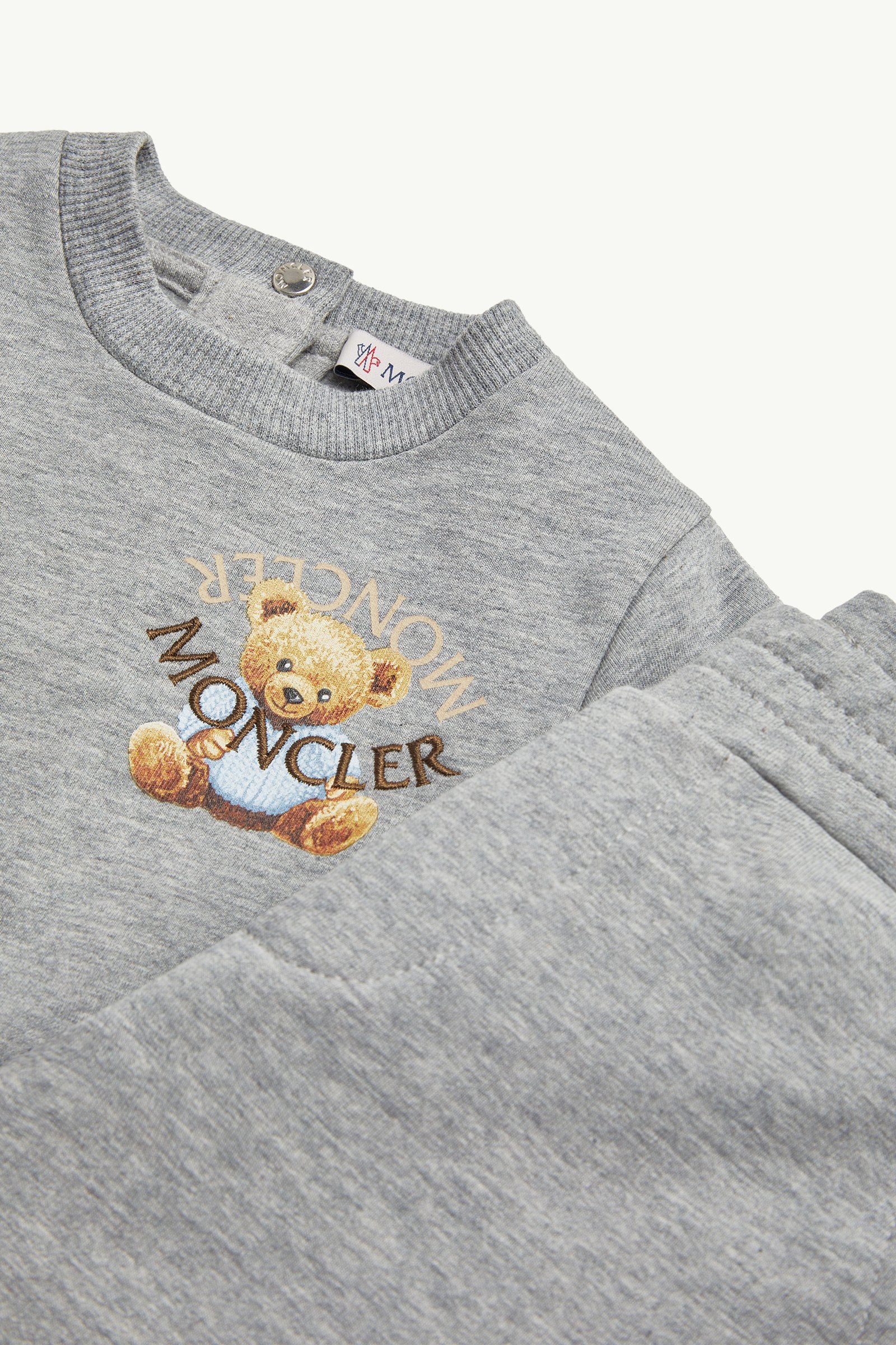 Embroidered Teddy Bear Cotton Sweatsuit Set Boy Grey Moncler 1