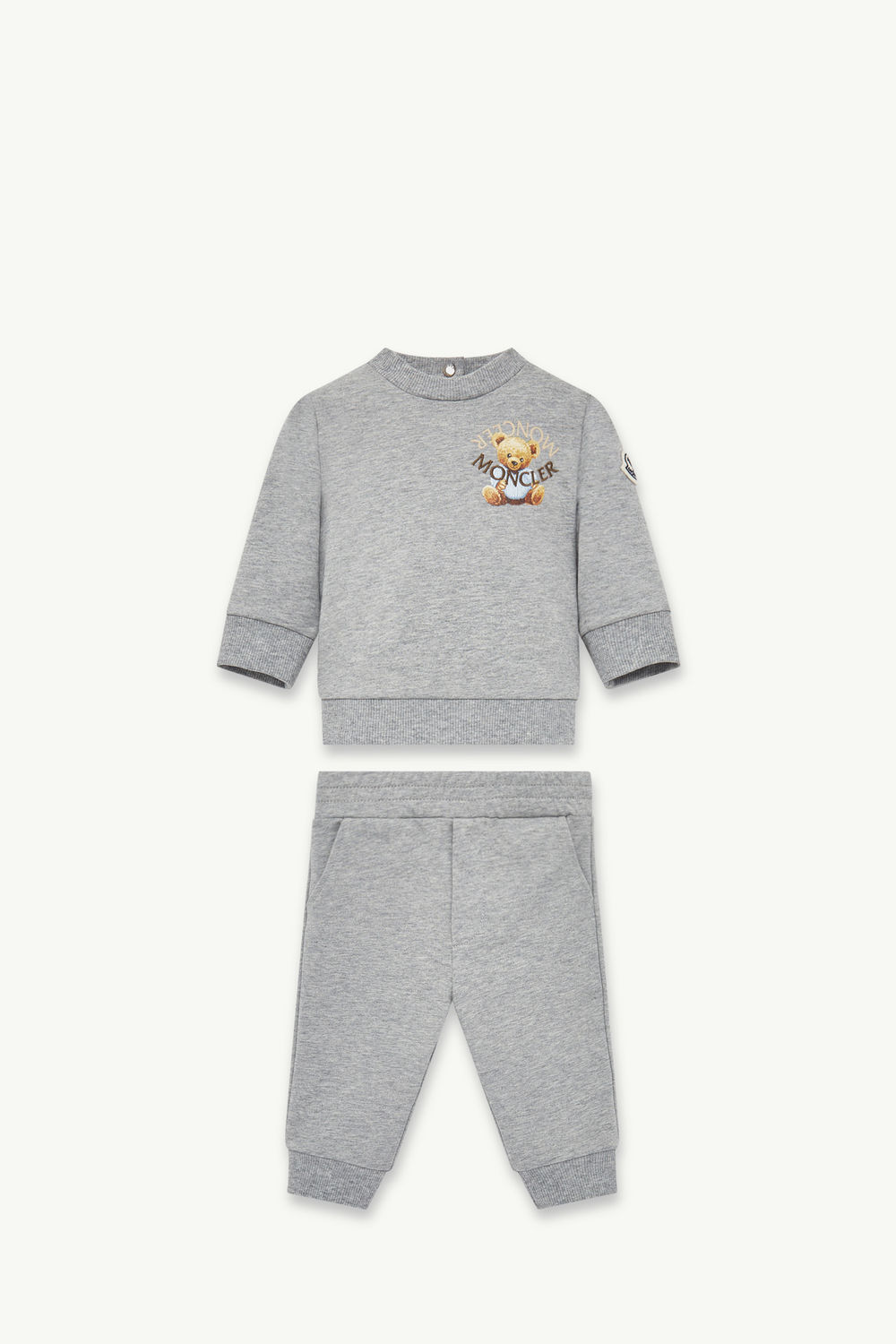 Embroidered Teddy Bear Cotton Tracksuit Set Boy Gray Moncler 0