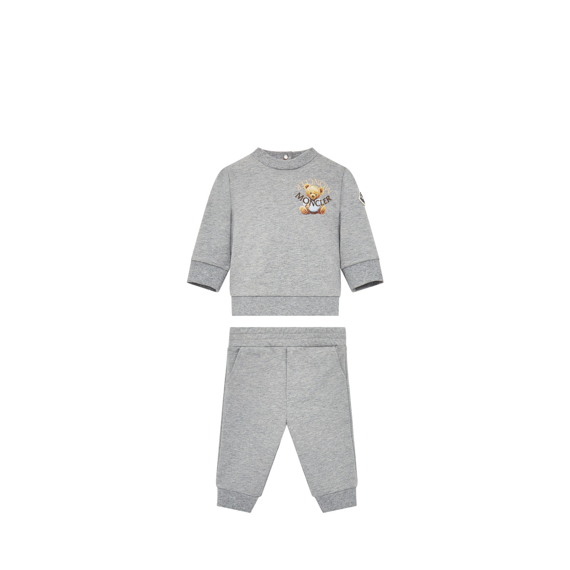 MONCLER ENFANT Embroidered Teddy Bear Cotton Tracksuit Set, Boy, Gray, Size: 2Y