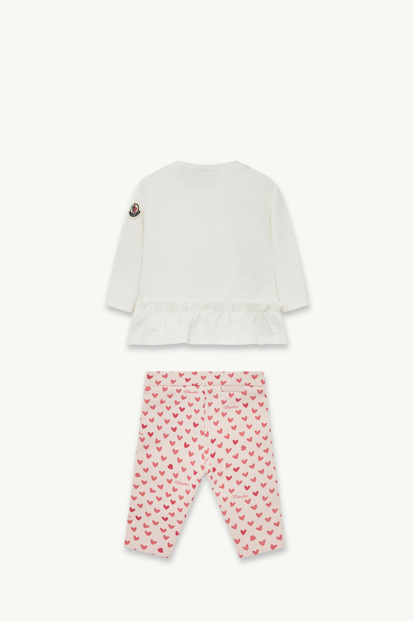 Heart Print Cotton Set Girl White & Pink Moncler 2