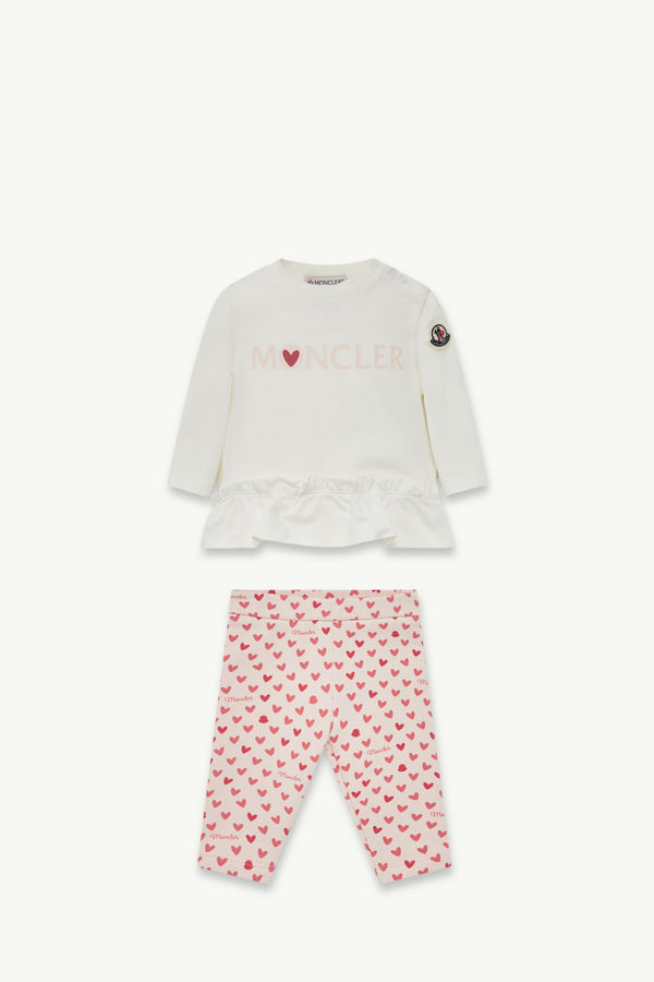 Heart Print Cotton Set Girl White & Pink Moncler 0