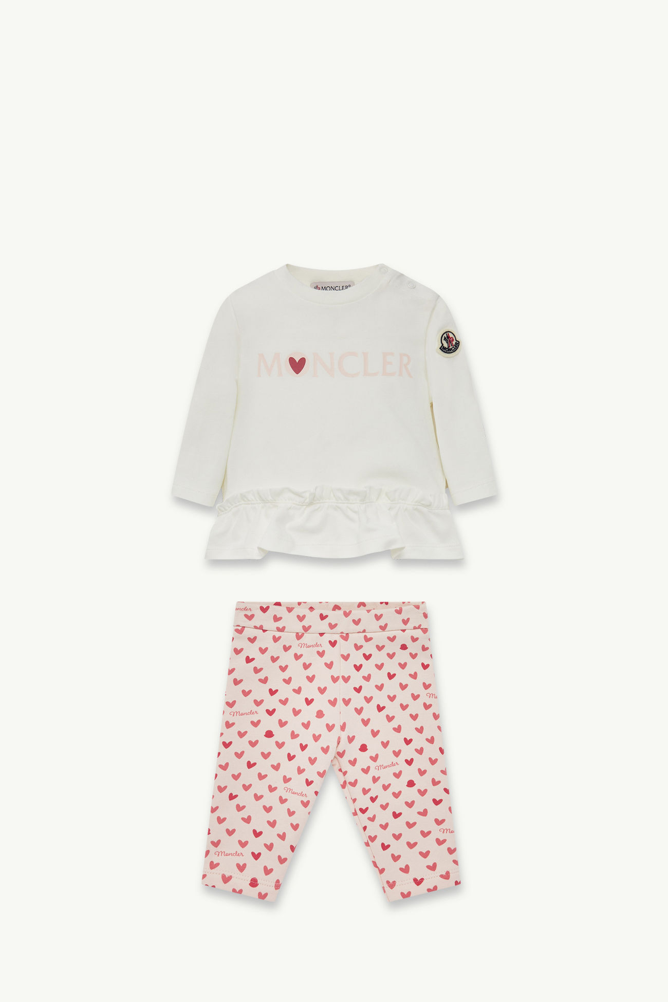 女婴心形印花棉质套装 女童 白色 & 粉色 Moncler 0