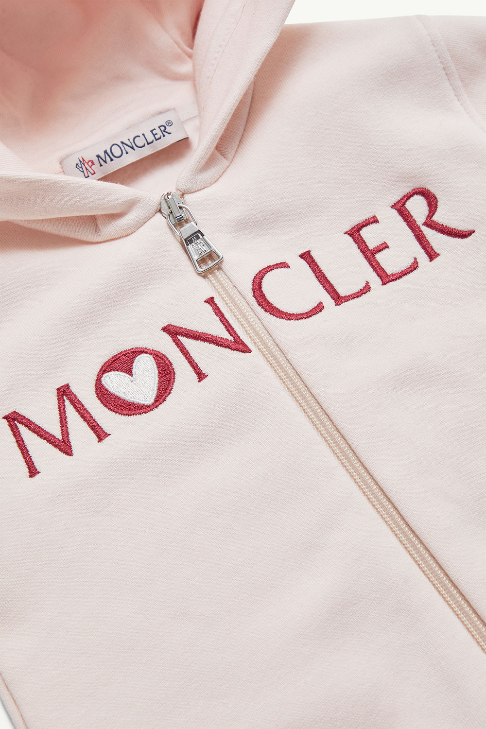 Embroidered Heart Logo Cotton Tracksuit Set Girl Light Pink Moncler 1