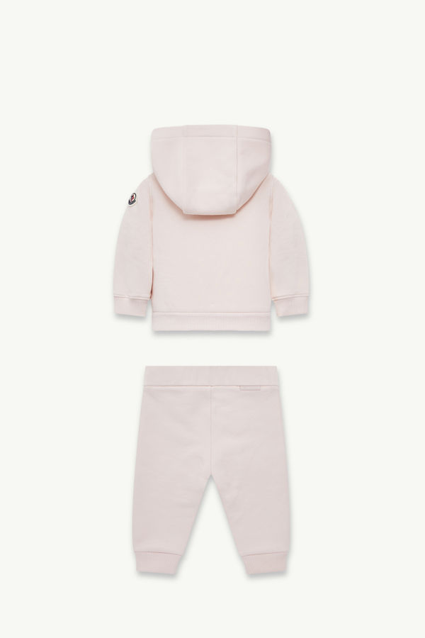Embroidered Heart Logo Cotton Tracksuit Set Girl Light Pink Moncler 2