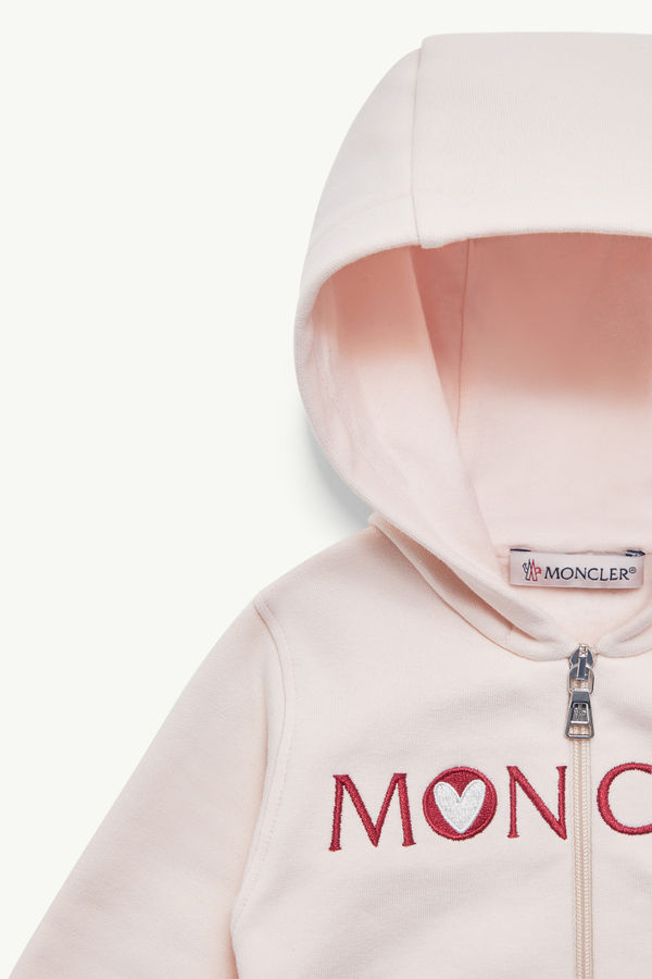 Embroidered Heart Logo Cotton Tracksuit Set Girl Light Pink Moncler 3