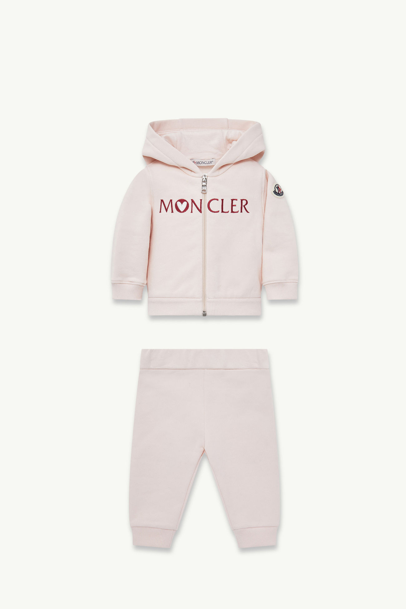 Set di tuta in cotone con logo con cuore ricamato Bambina Rosa Chiaro Moncler 0