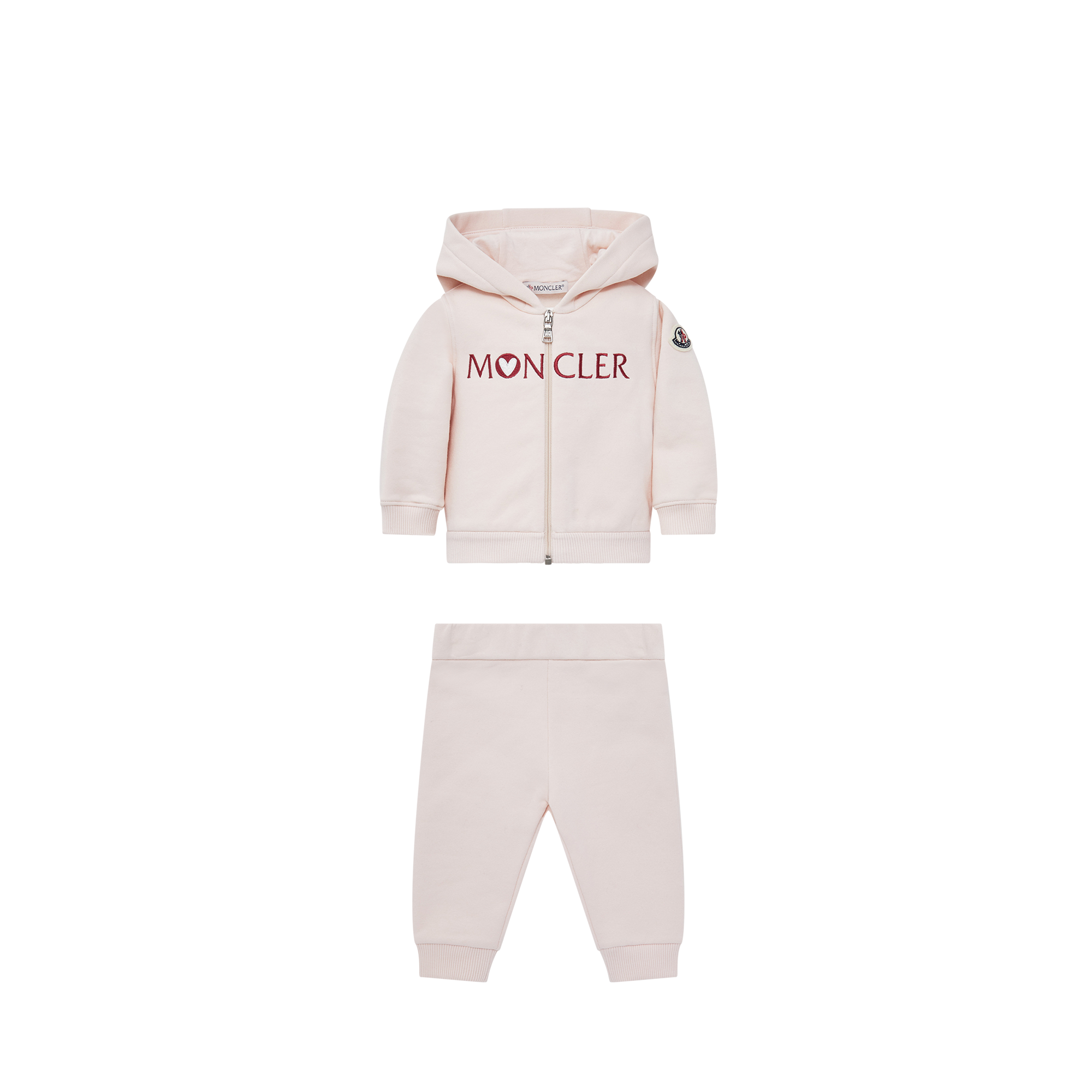 MONCLER ENFANT Embroidered Heart Logo Cotton Tracksuit Set, Girl, Pink, Size: 12/18M