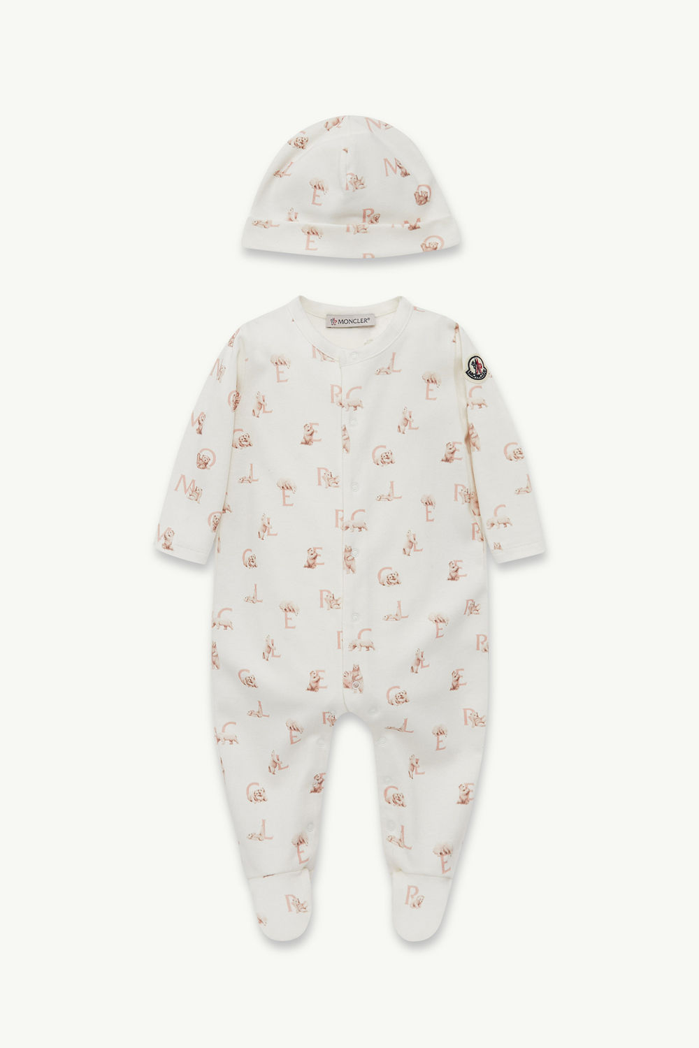 Teddy Bear Logo Print Cotton Set Girl White & Pink Moncler 0