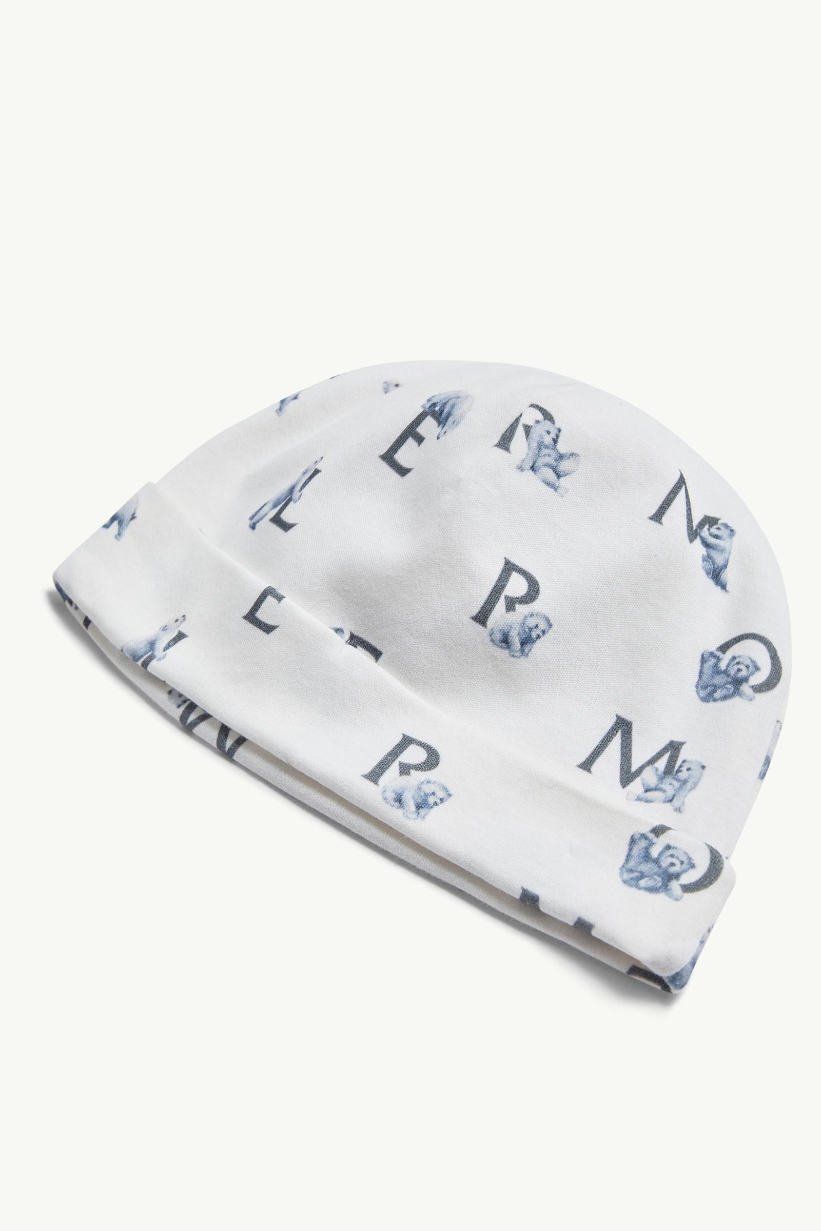 White & Blue Teddy Bear Logo Print Cotton Set - Clothing for