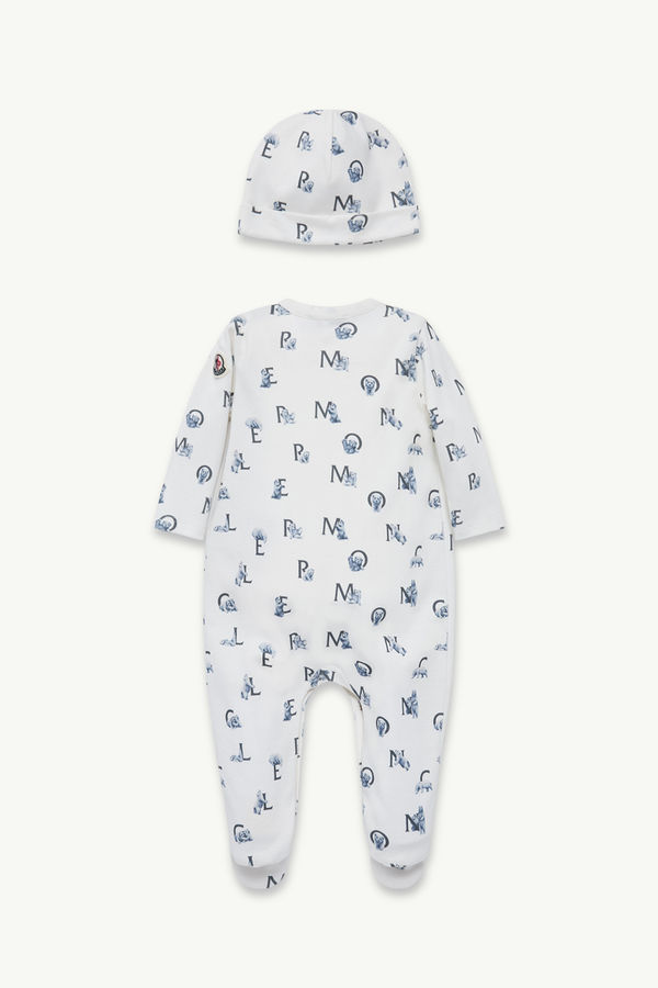 Teddy Bear Logo Print Cotton Set Boy White & Blue Moncler 2