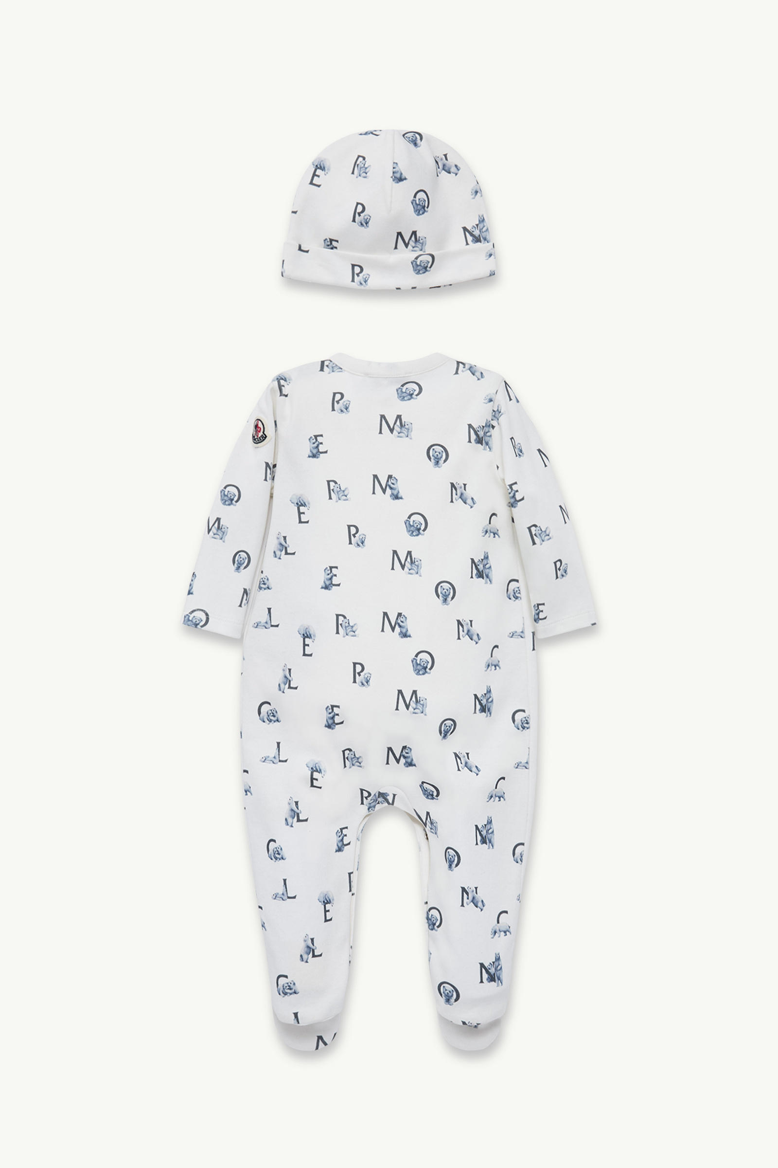 Teddy Bear Logo Print Cotton Set Boy White & Blue Moncler 2