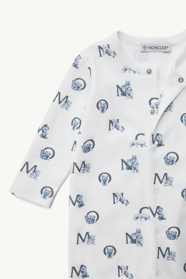 Teddy Bear Logo Print Cotton Set Boy White & Blue Moncler 3