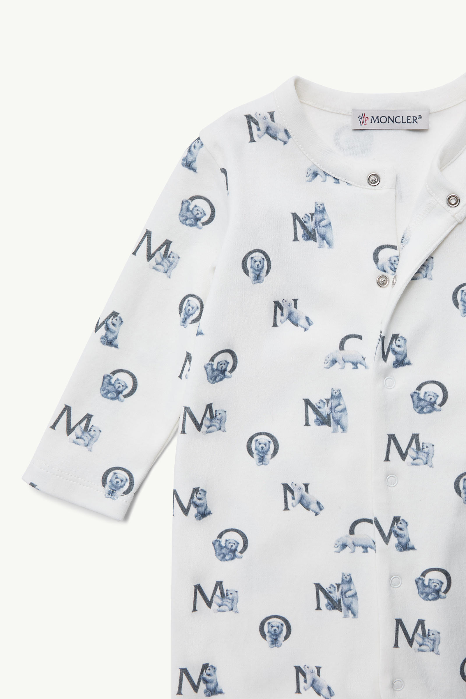 Teddy Bear Logo Print Cotton Set Boy White & Blue Moncler 3