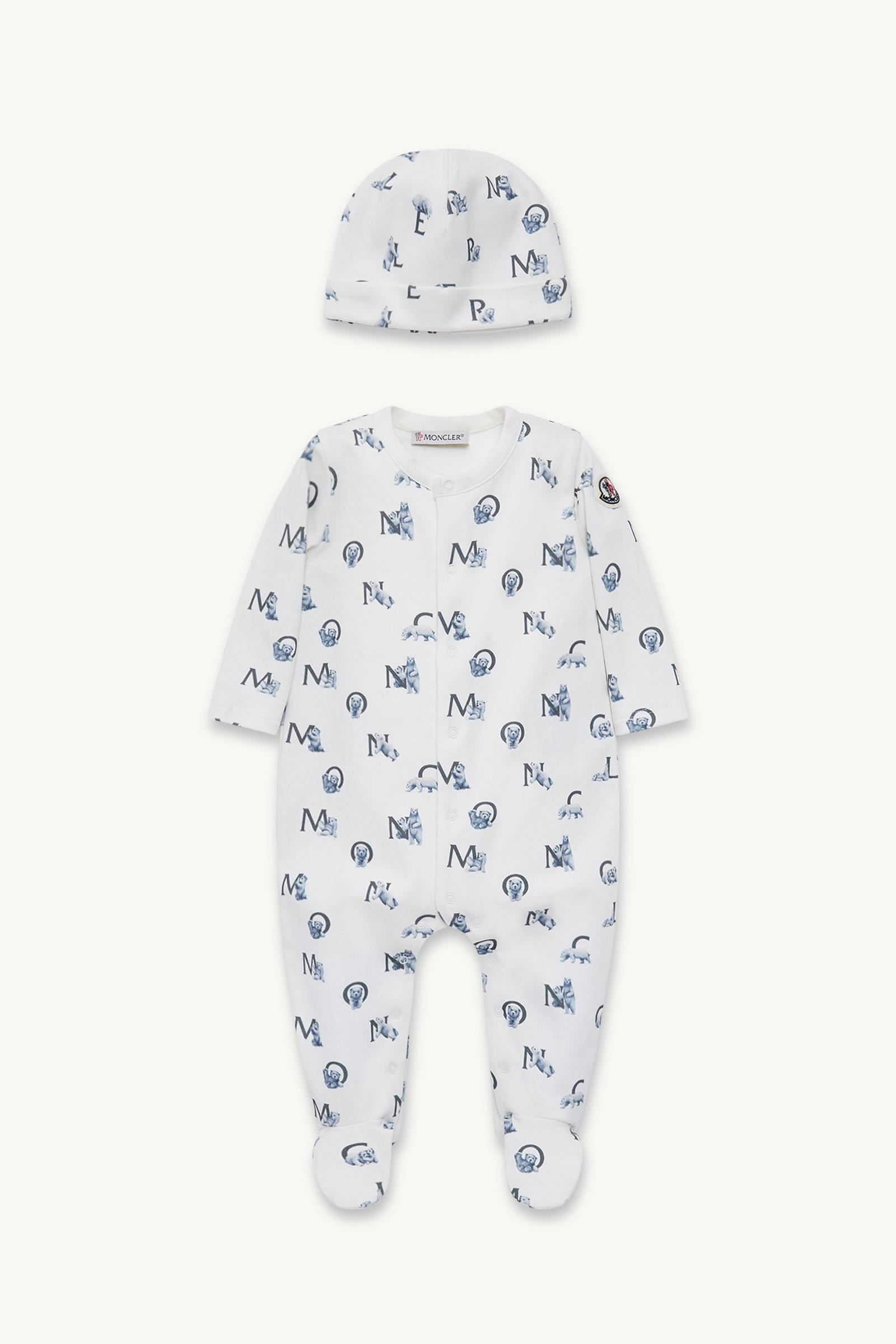 White & Blue Teddy Bear Logo Print Cotton Set - Clothing for
