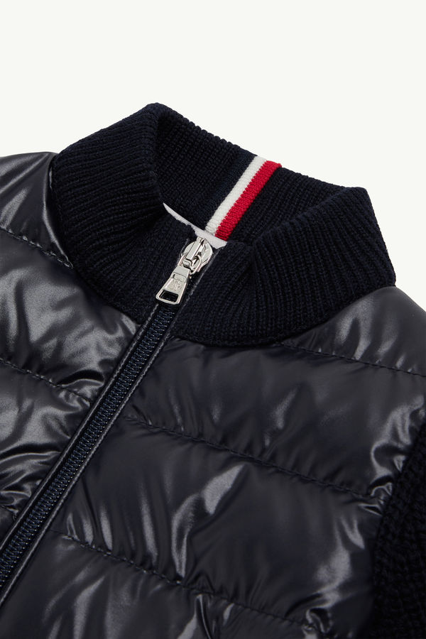 Padded Wool Zip-Up Cardigan Boy Navy Blue Moncler 1