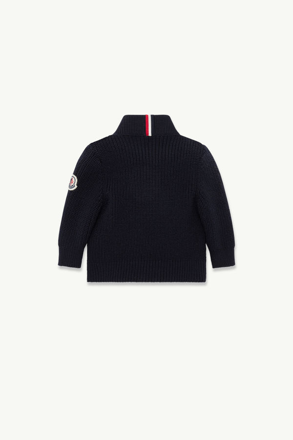 Padded Wool Zip-Up Cardigan Boy Navy Blue Moncler 2
