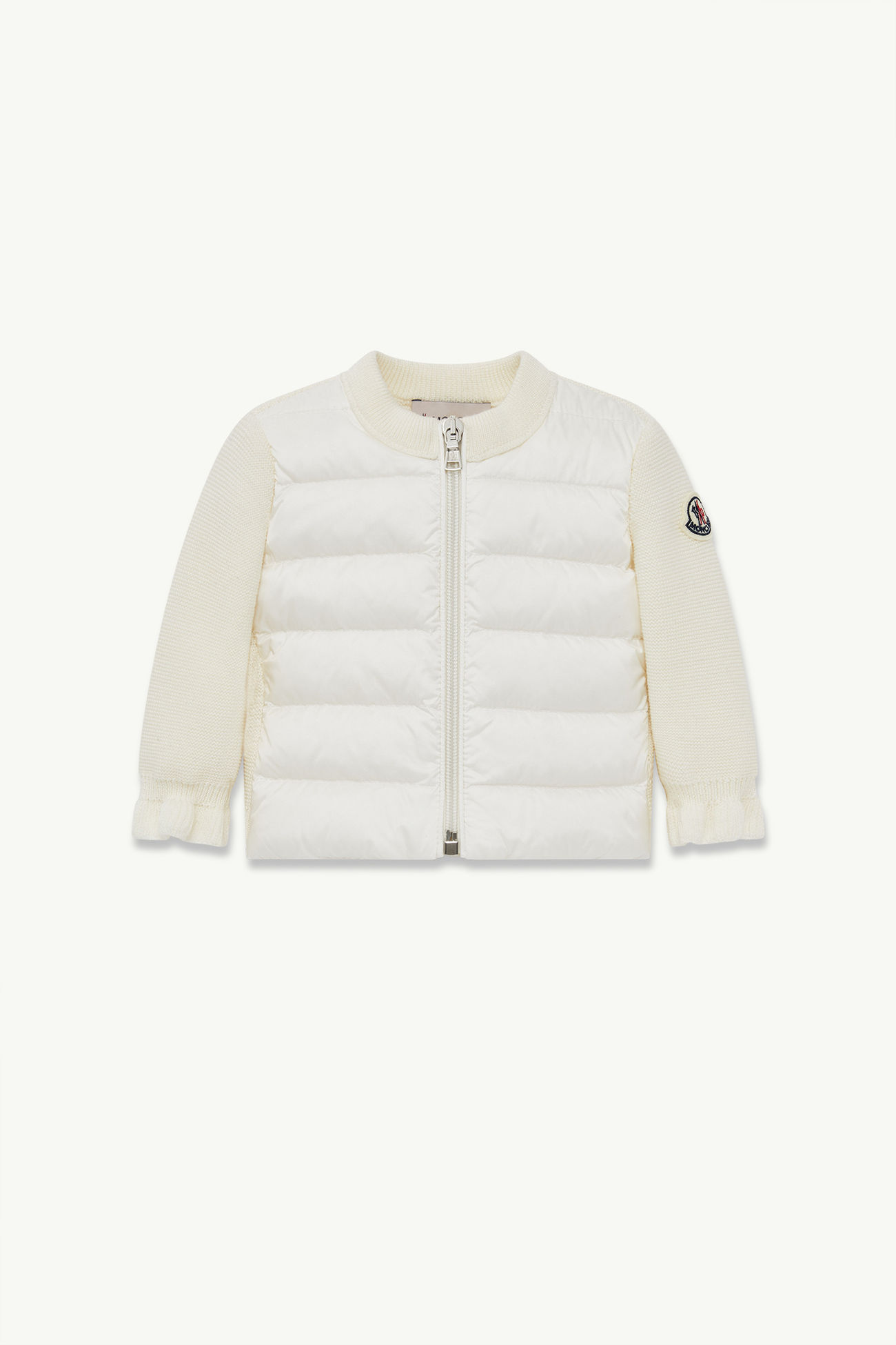 Cardigan zippé matelassé en laine Fille Blanc Moncler 0