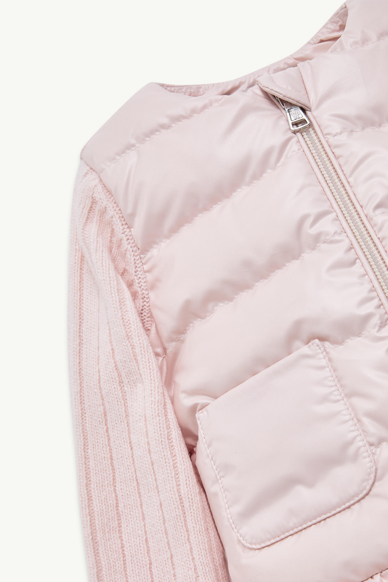 Padded Cashmere & Wool Zip-Up Cardigan Girl Light Pink Moncler 1