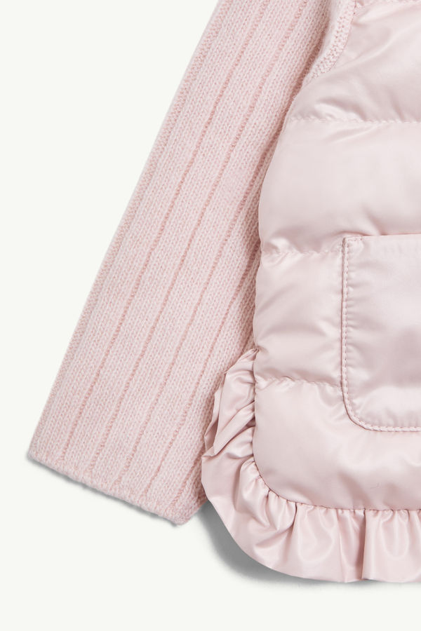 Padded Cashmere & Wool Zip-Up Cardigan Girl Light Pink Moncler 3